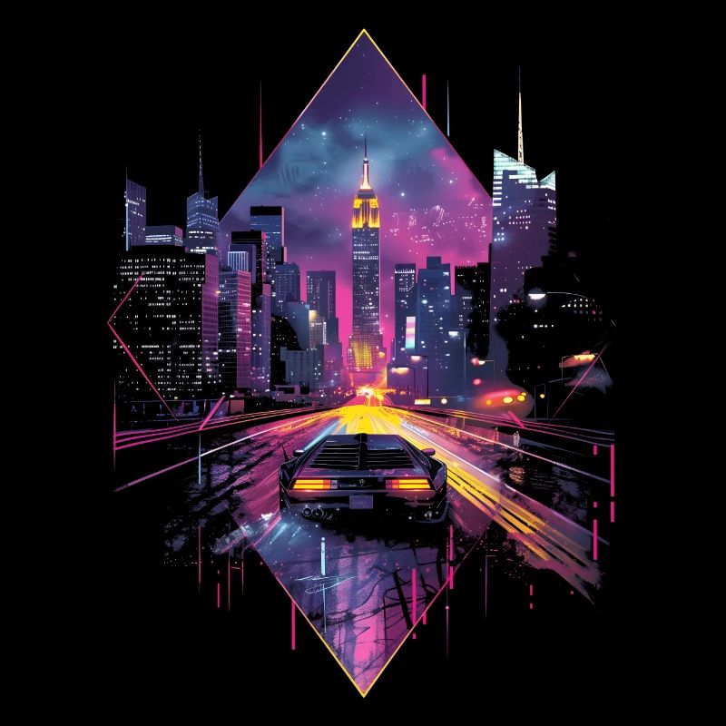 Retro Car Vaporwave City Synthwave 80s 90s
