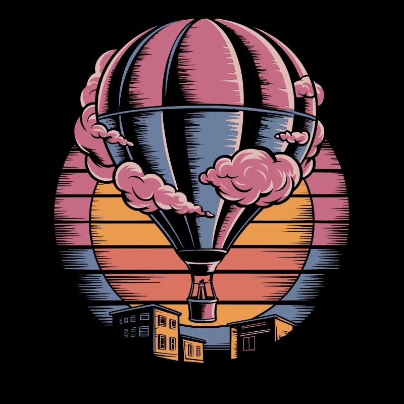 Montgolfière Rétro coucher de soleil sur la ville