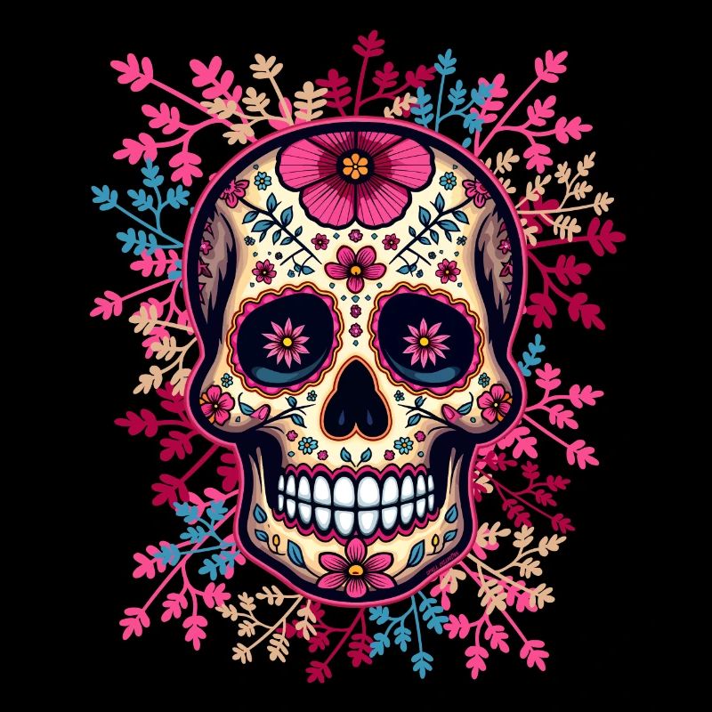 Mexican skull, sugar skull, pink calavera