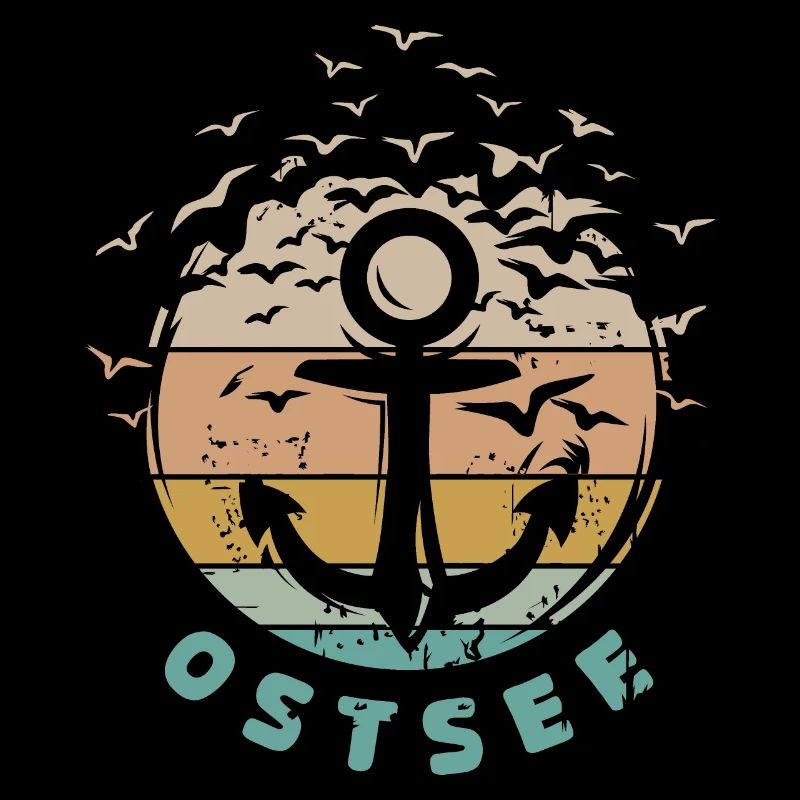 retro Anker Ostsee vintage Meer Möwen Symbol Logo