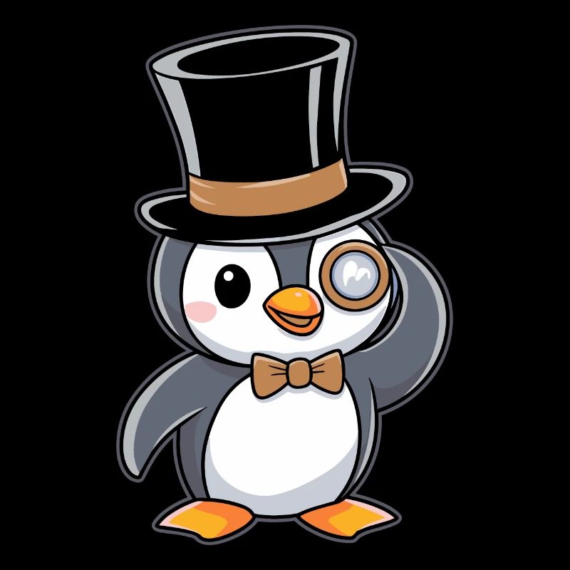 Pingouin élégant avec chapeau haut de forme et monocle