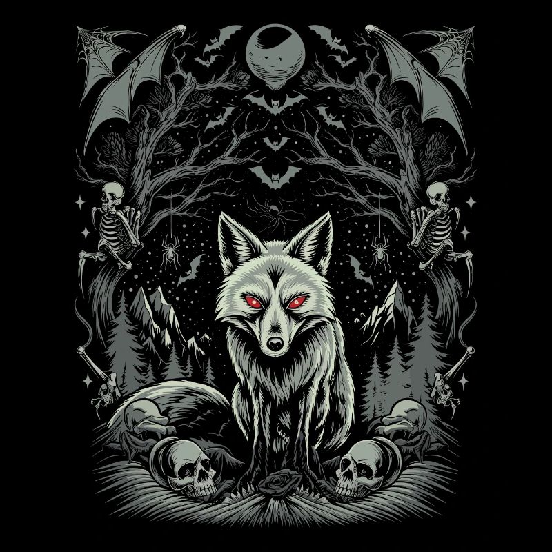 Dunkle Cottagecore Ästhetik Wolf im Mondschein