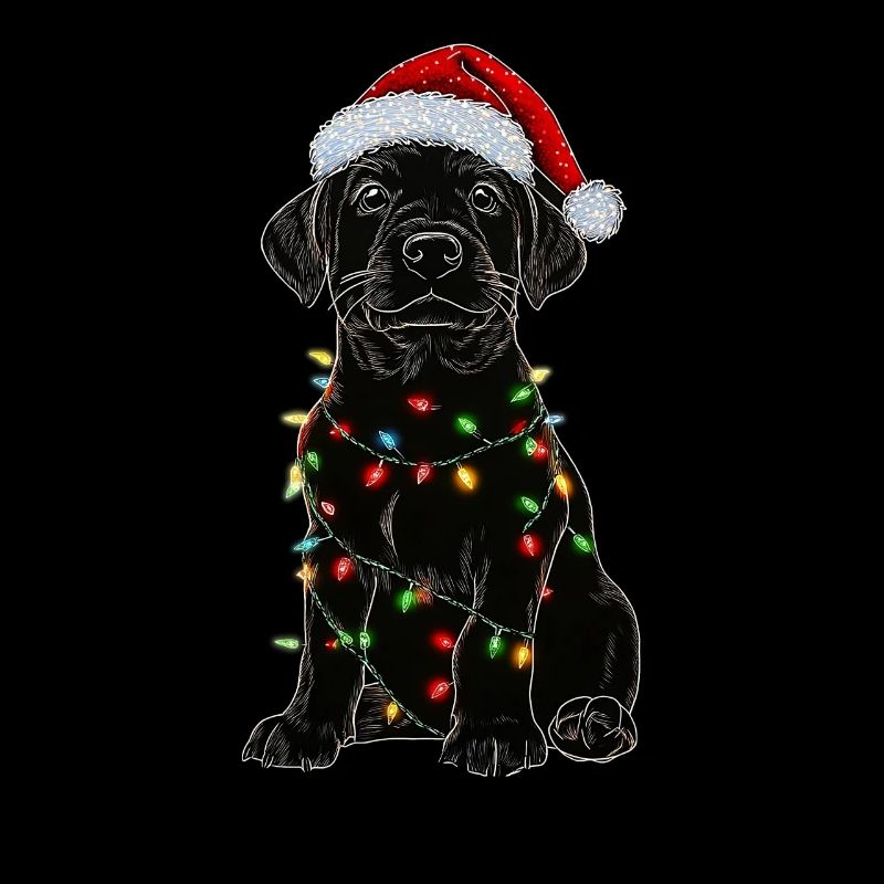 Un chiot labrador décoré pour Noël