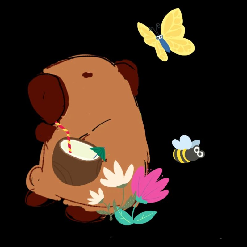 Capybara,illustration,cocktail,papillon,fleur