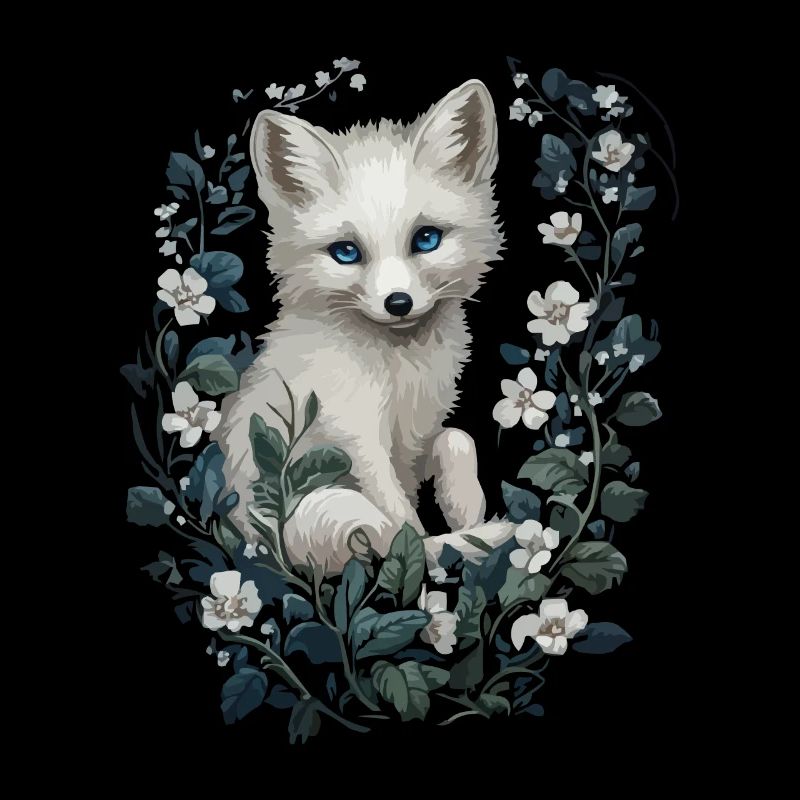 Cute Arctic Foxes In Flower Frame