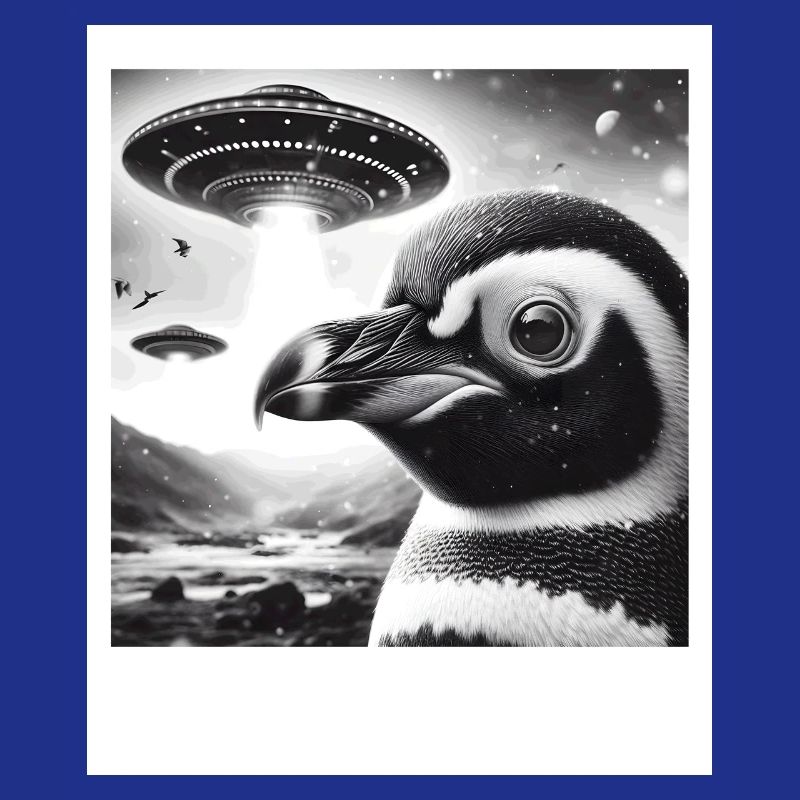 Penguin Sci-Fi Funny Graphic Selfie with UFOs Weir