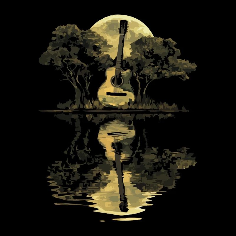 Sons de guitare sous la pleine lune et reflet d’un arbre