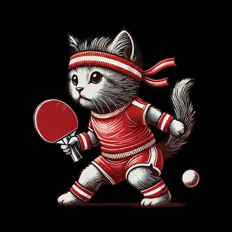 Chat mignon tennis de table style rétro vintage