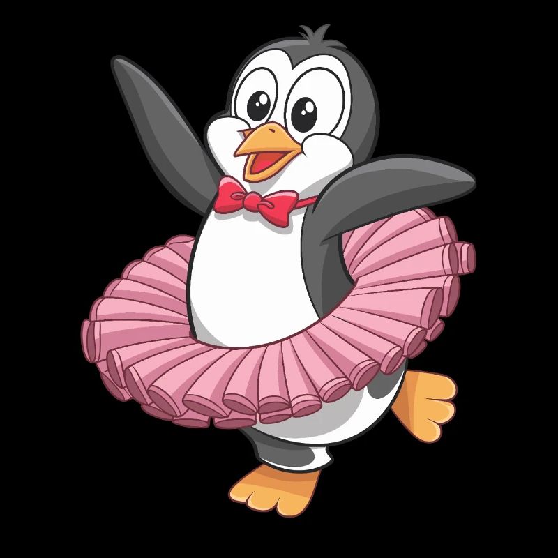 Dancing penguin in tutu with red ribbon