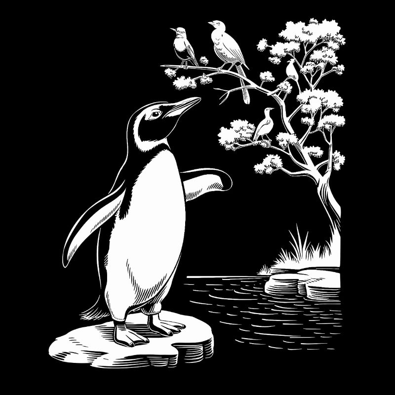 Bird watching penguin at the pond