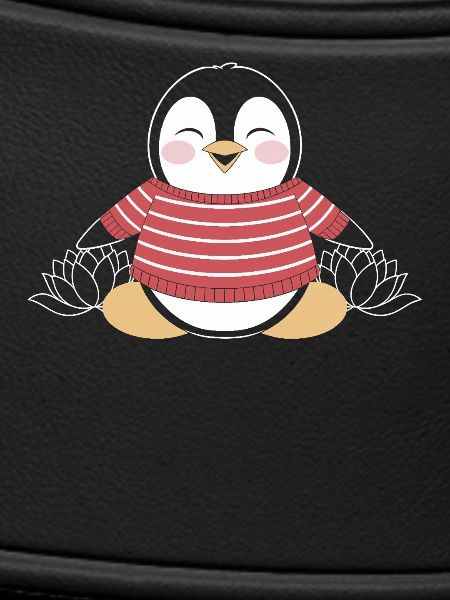 Meditierender Pinguin im Streifenpullover