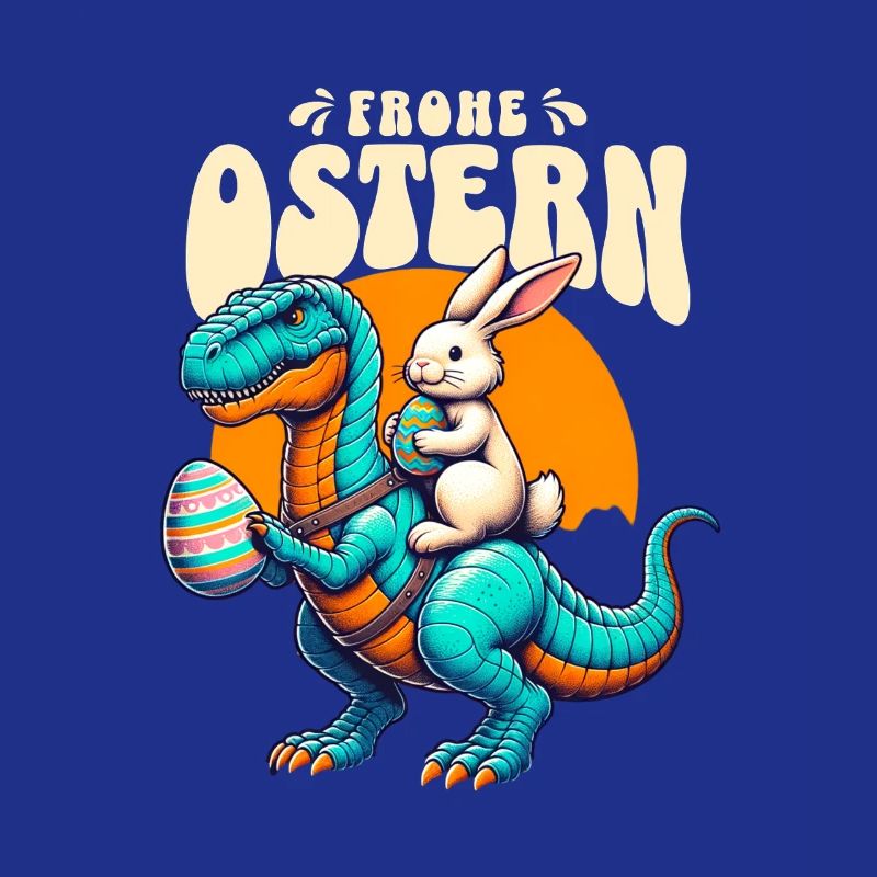 Easter Bunny Riding Dinosaur with Easter Egg