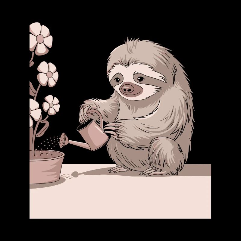 Cozy plant lover sloth with