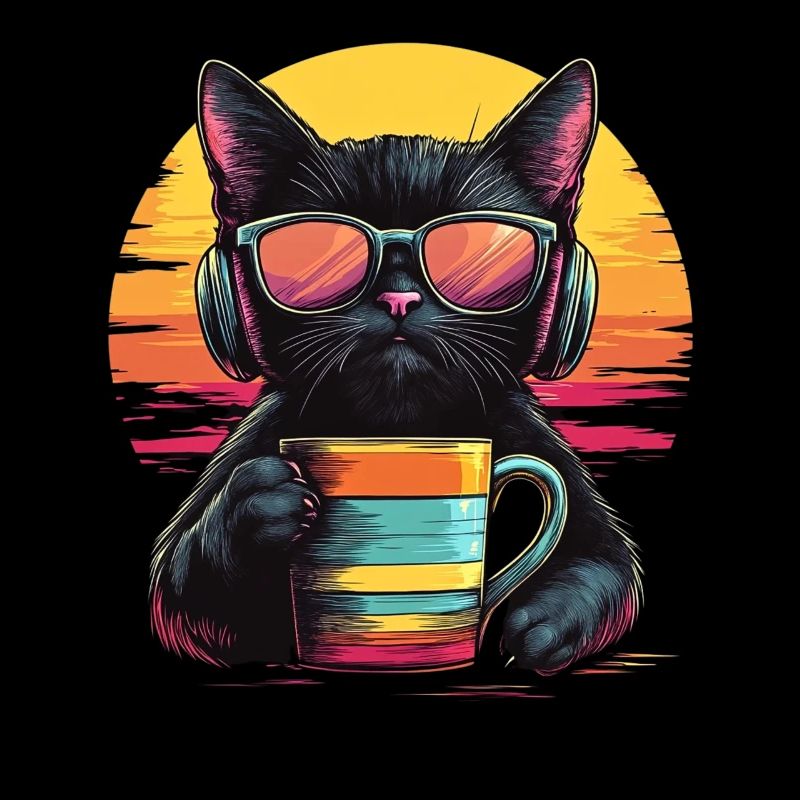 80s Style: Chill Cat with Coffee