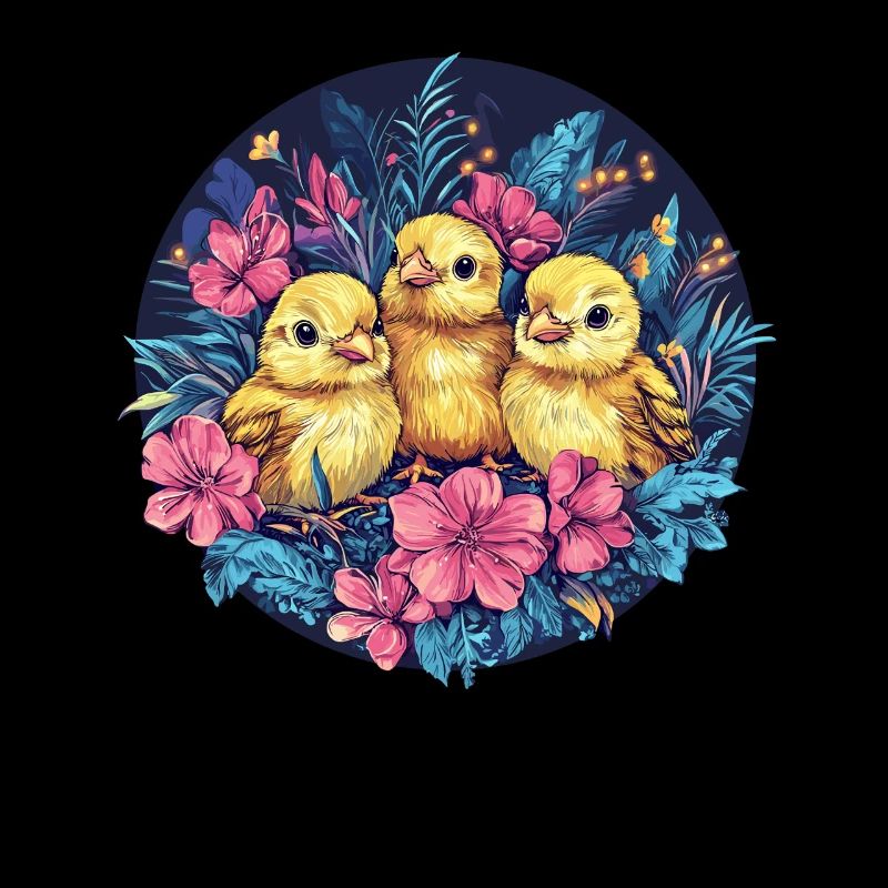 Poussins dans le nid de fleurs