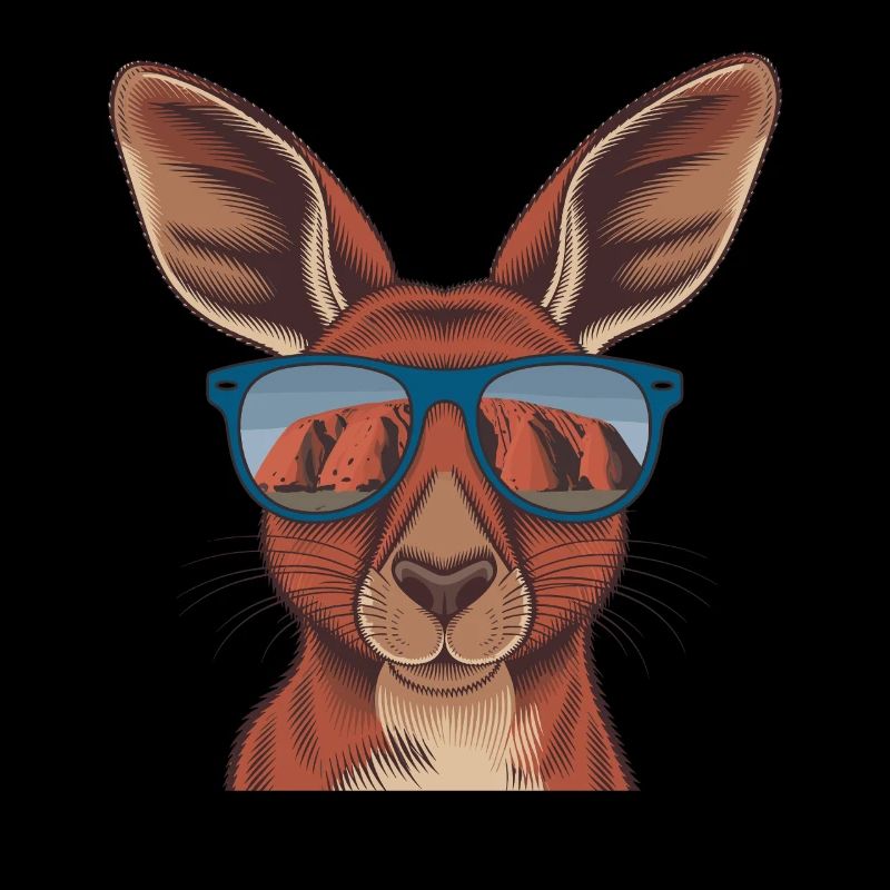 Kangourou cool avec des lunettes de soleil devant Uluru