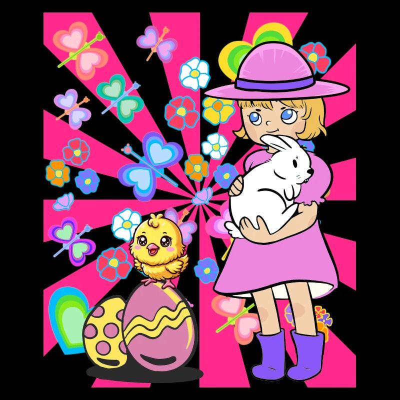 Kinder Kind Mädchen Hase Küken Ostern Retro