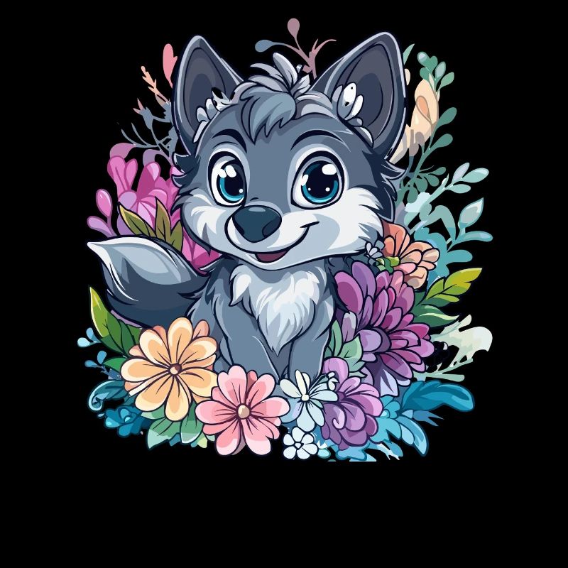 Fleur Loup Style Dessin Animé