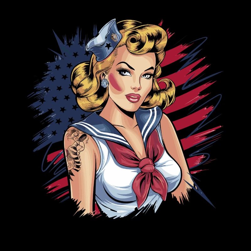 Retro pin-up in navy look with American