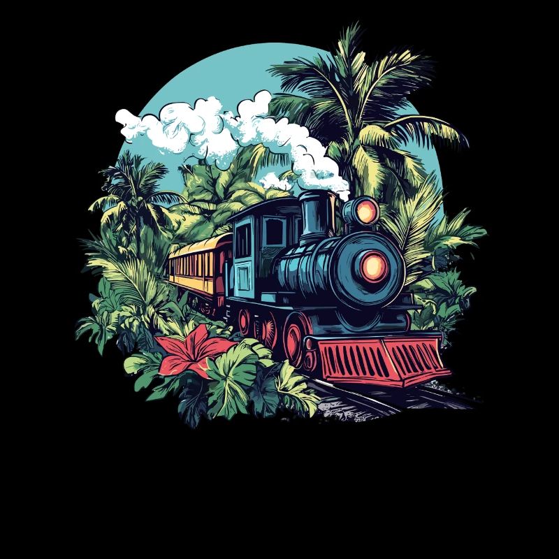 Dampflok durch Palmen