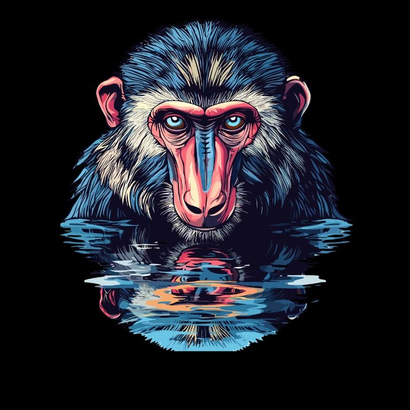 Mandrill dans la vue sur l’eau