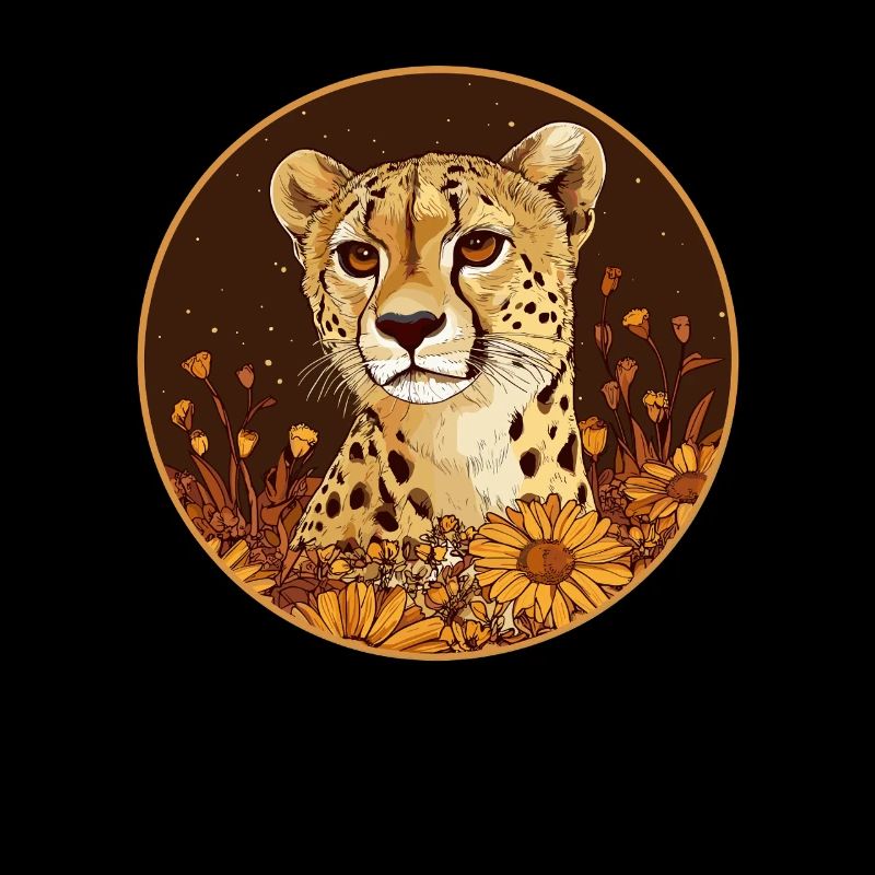 Guépard dans le champ de fleurs