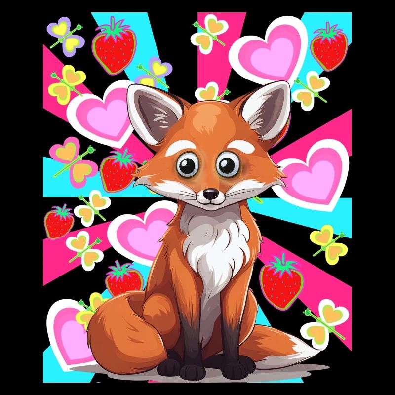 Retro Summer Fox Forest Dweller Strawberries 80s