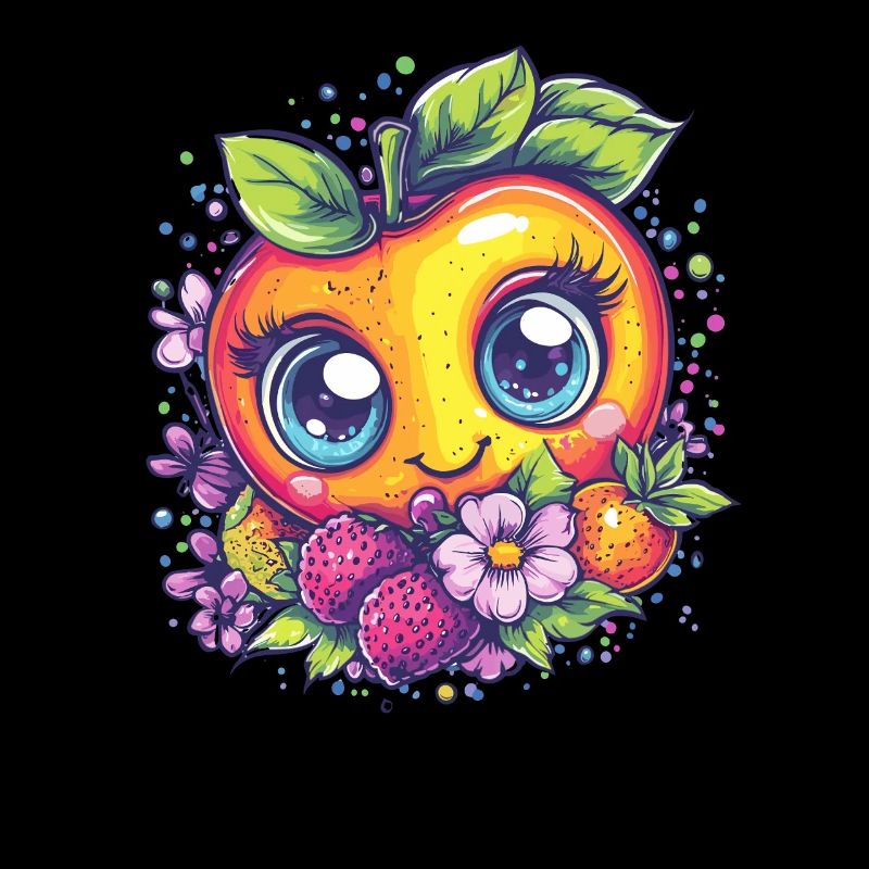 Fröhlicher Pfirsich mit Beeren