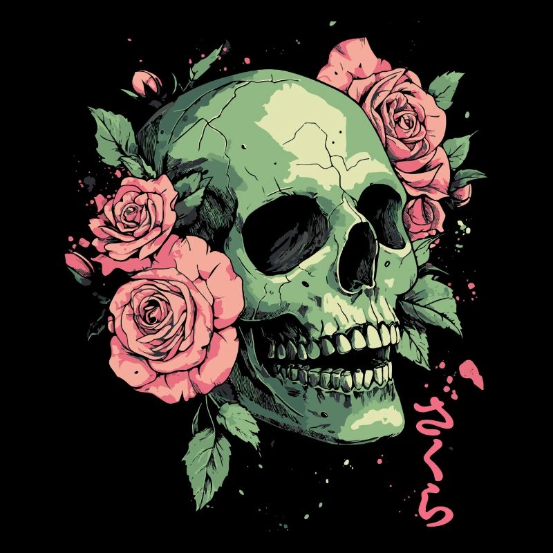 Skull with roses & Japanese style