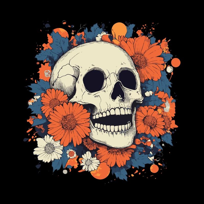 Pop Art Schädel mit bunten Blumen