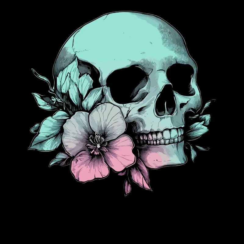 Pastell-Schädel mit Blume & Stil
