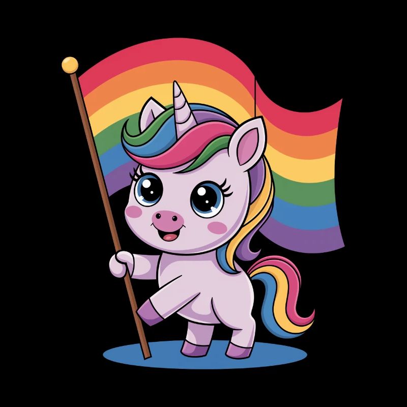 Licorne mignonne avec drapeau arc-en-ciel