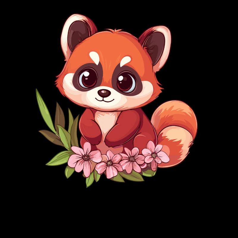 Panda roux avec des fleurs