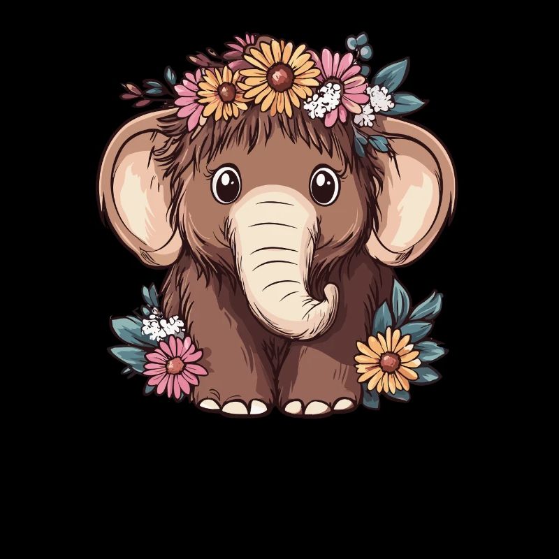 Mammut mit Blumenkranz