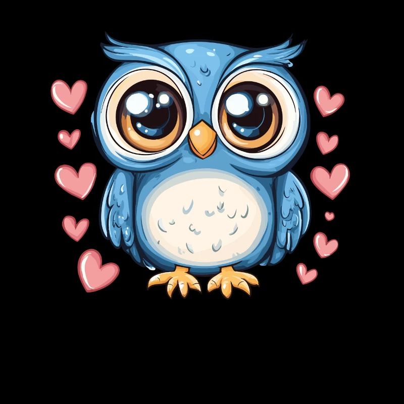 Blue Owl with Hearts