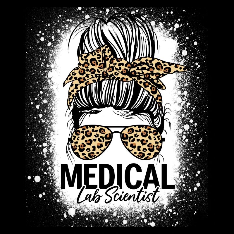 Medical Lab Scientist Messy Bun Leopard Funny Lab