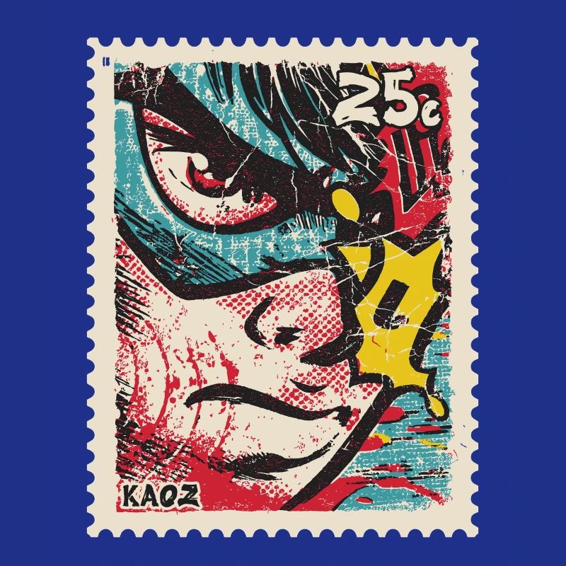 Comic-Held als Retro-Briefmarke