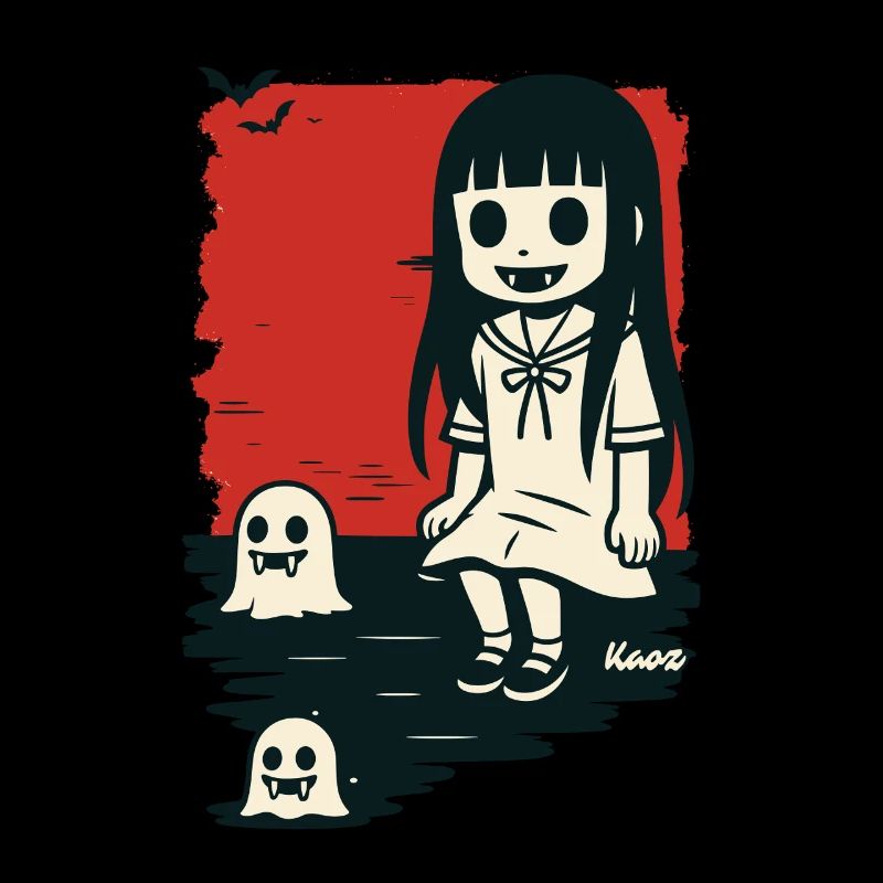 Gruseliges Mädchen mit Geistern