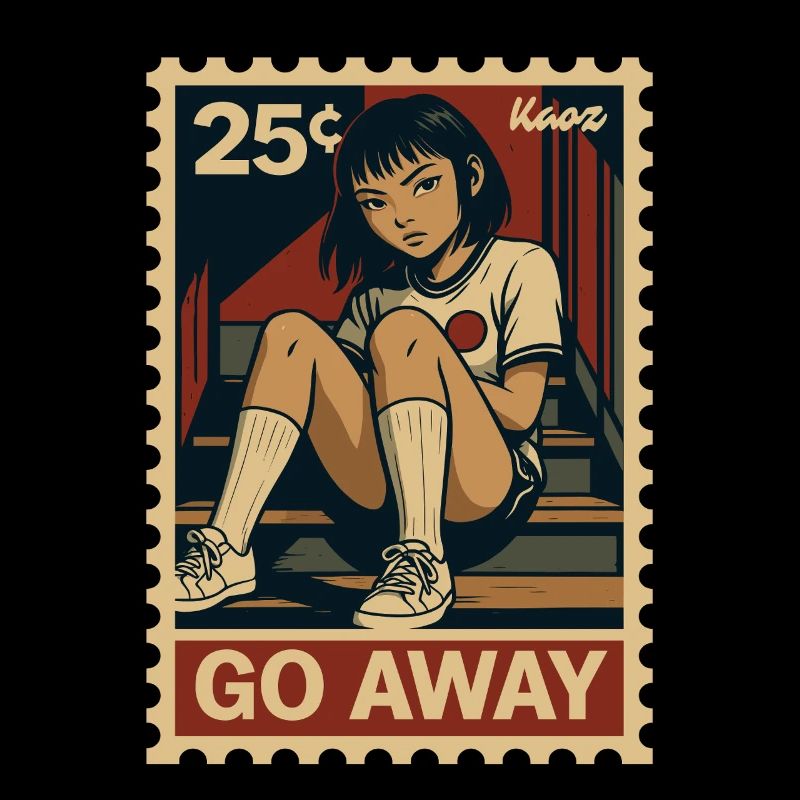 Comic Mädchen auf Treppe Briefmarke, geh weg!