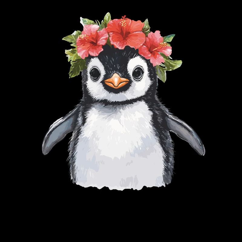 Pingouin avec couronne de fleurs