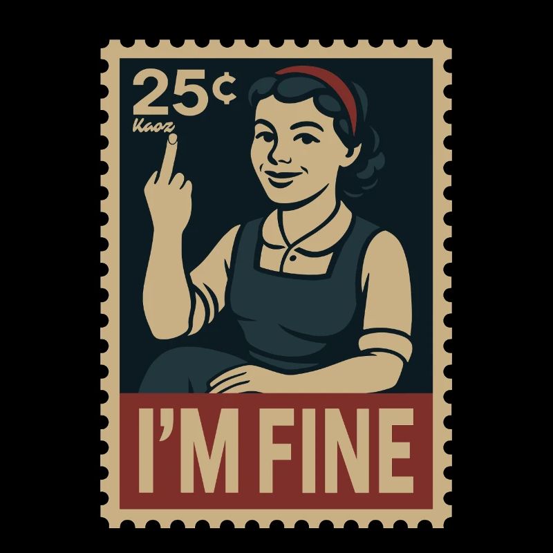 Frau mit Mittelfinger und Text „Mir geht es gut“