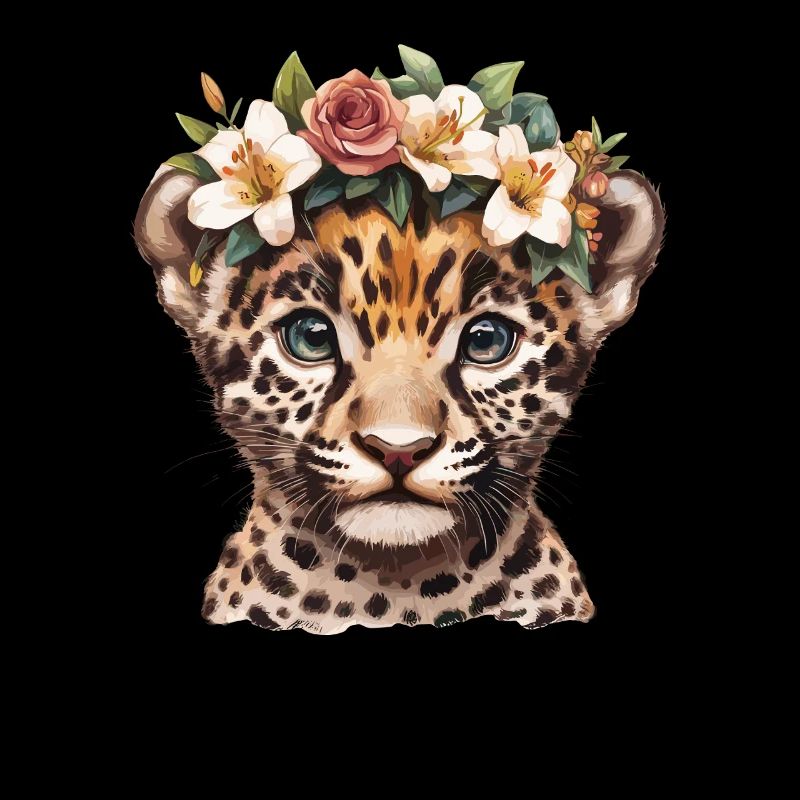Bébé léopard avec couronne de fleurs