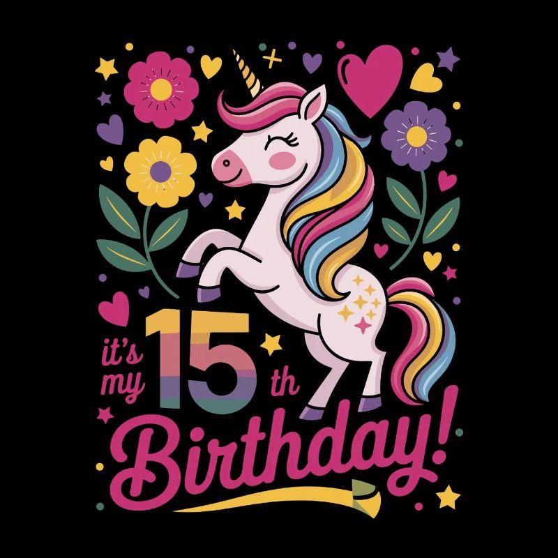 15. Geburtstag Einhorn Blumen Herz Pastell