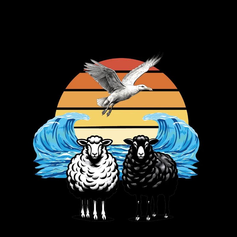 mouton mouton coucher de soleil mer mouette