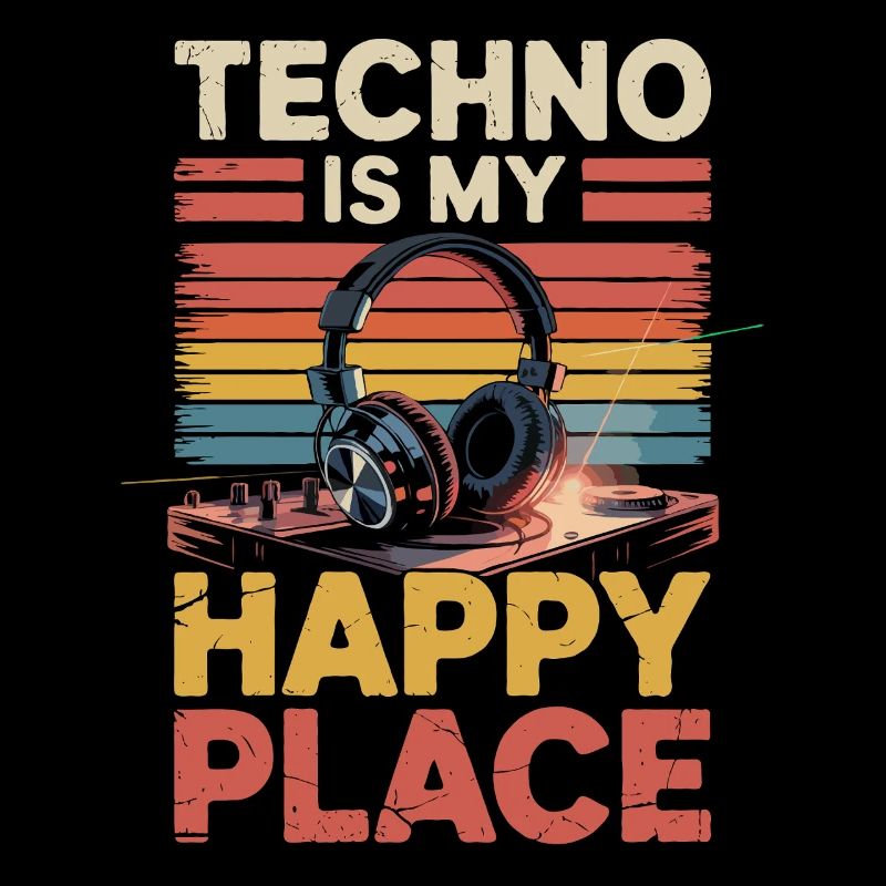 Techno My Happy Place Music Lover DJ Casque