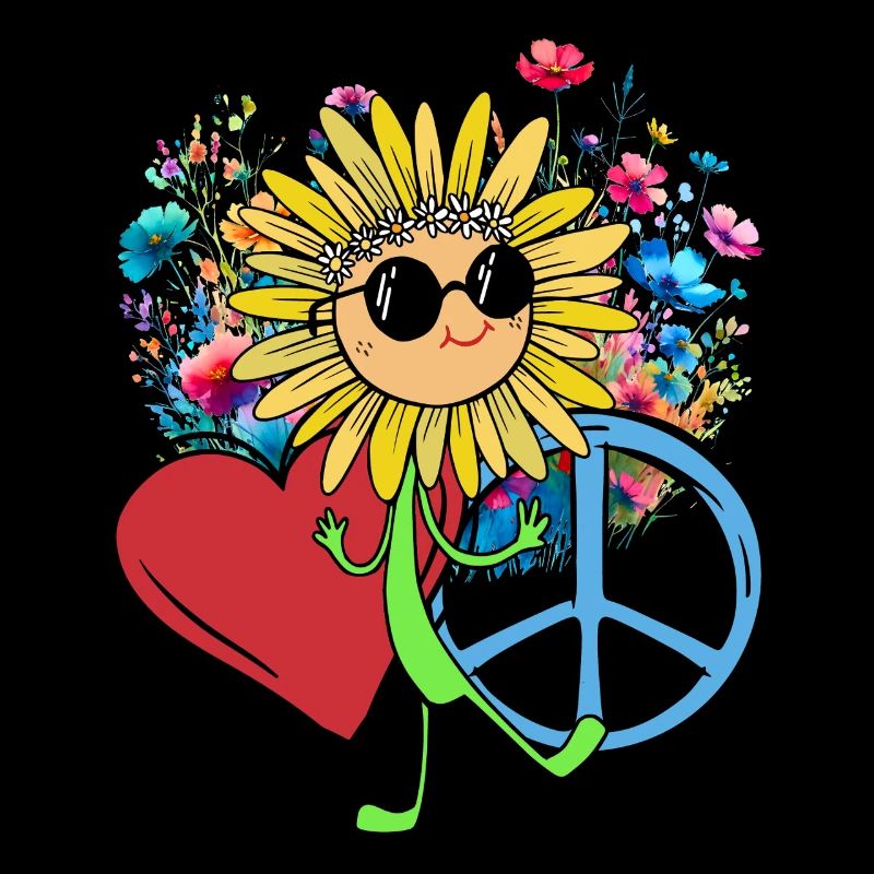 Hippe Sonnenblume Peace Herz Blume