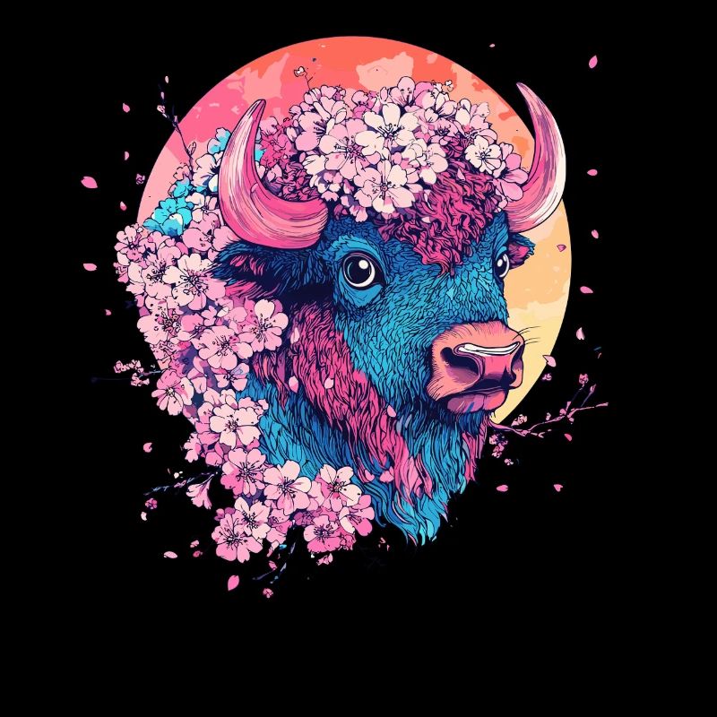 Bison aux fleurs
