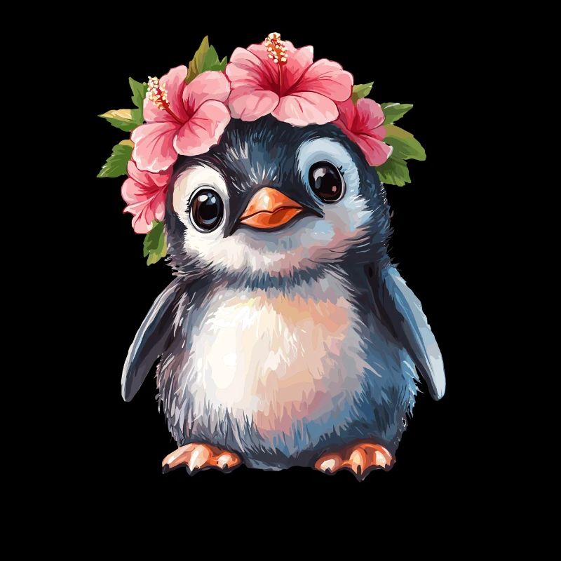 Pingouin avec couronne de fleurs