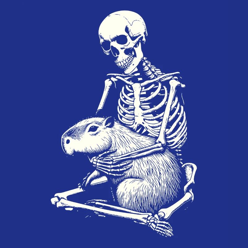 Skeleton hugging capybara