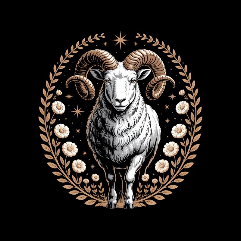 Widder Sternzeichen Mit Blüten Und Sternen